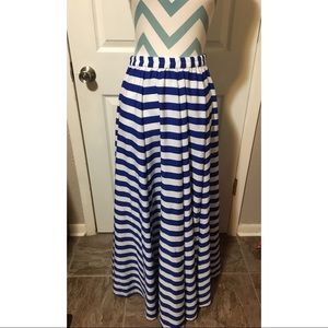 Blue and white striped maxi skirt